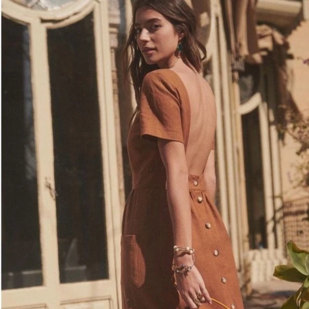 Sezane Odalie Linen Dress - Mocha, Size 6